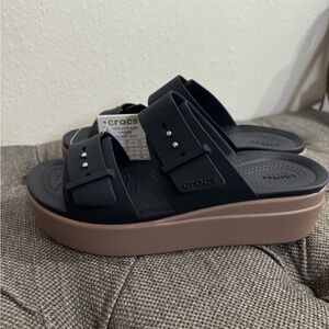 Crocs Rubber Brooklyn Slip On Wedges Sandals Platform Navy Blue